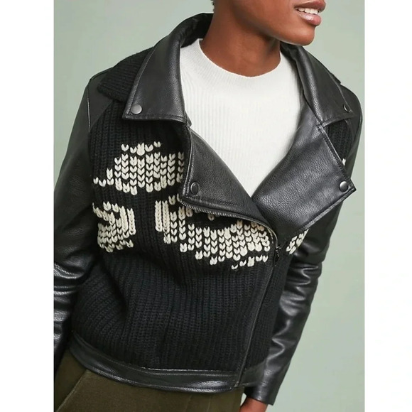 Anthropologie ETT:TWA Black Sweater Moto S BikerJacket Zipper Knitted Boho Edgy - Picture 3 of 7